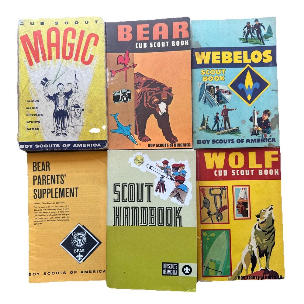 Vintage 1960-75 Boy Scouts of America Scout Book Program Book Lot of 6 Cub Bear